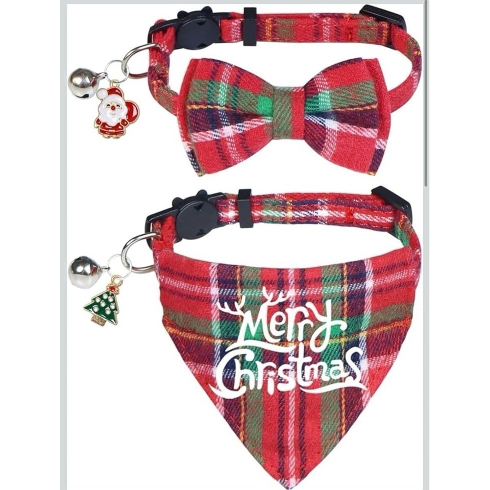Breakaway Holiday Cat Kitten Bandana Collar with Bell Santa Christmas Tree for C